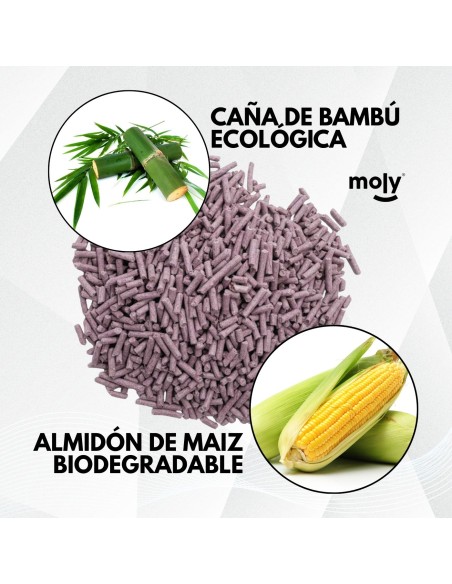 Moly Arena Aglomerante para Gatos, Pellet de Maiz con Caña de Bambú-Alto poder Aglomerante
