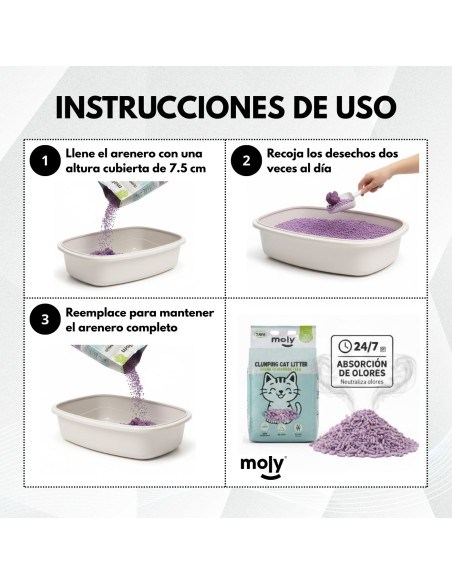 Moly Arena Aglomerante para Gatos, Pellet de Maiz con Caña de Bambú-Alto poder Aglomerante