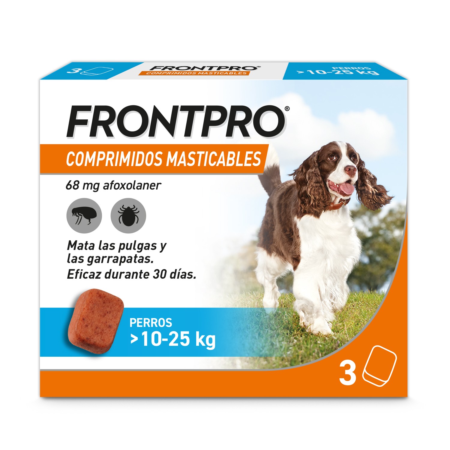 Frontpro 10-25 kg antiparasitario comprimidos masticables elimina pulgas y garrapatas